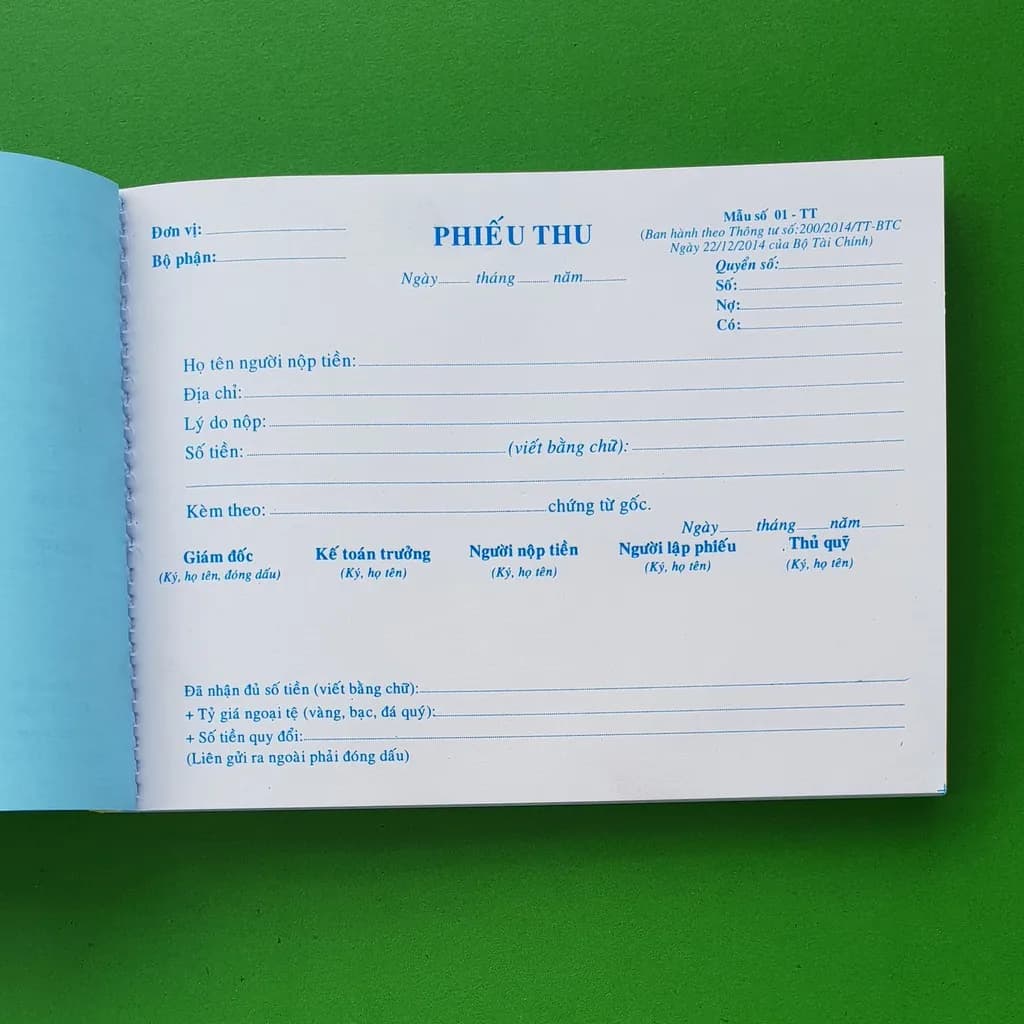 Phiếu thu chi 3 liên theo thông tư 200