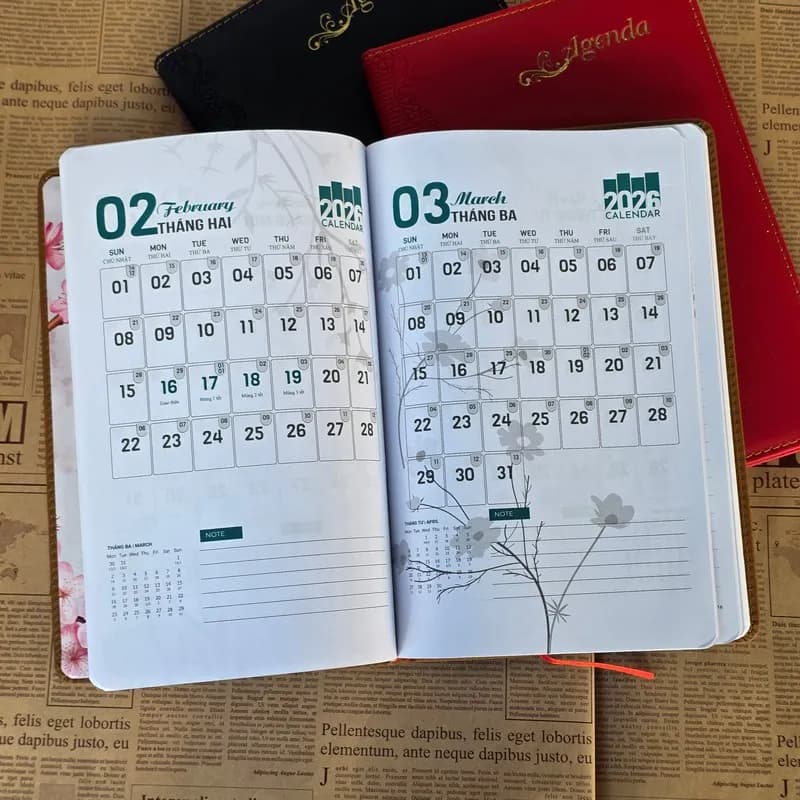 Sổ tay Agenda lịch 2026 16cm x 24cm