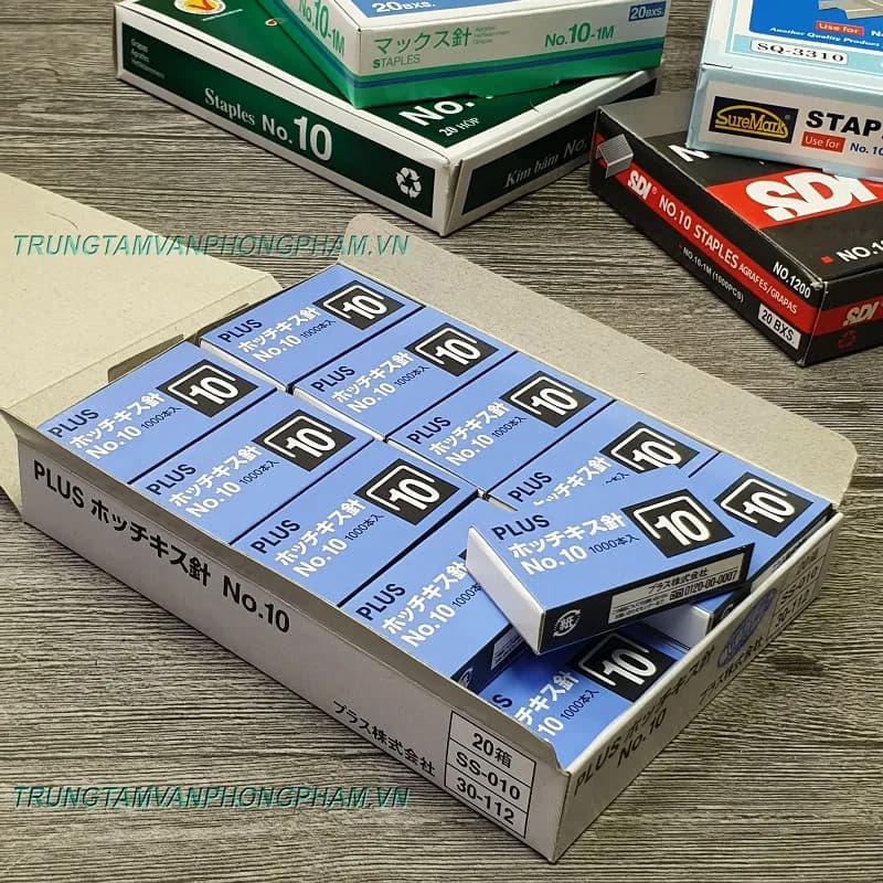 NGUYÊN HỘP LỚN gồm 20 hộp nhỏ kim bấm số 10 - PLUS